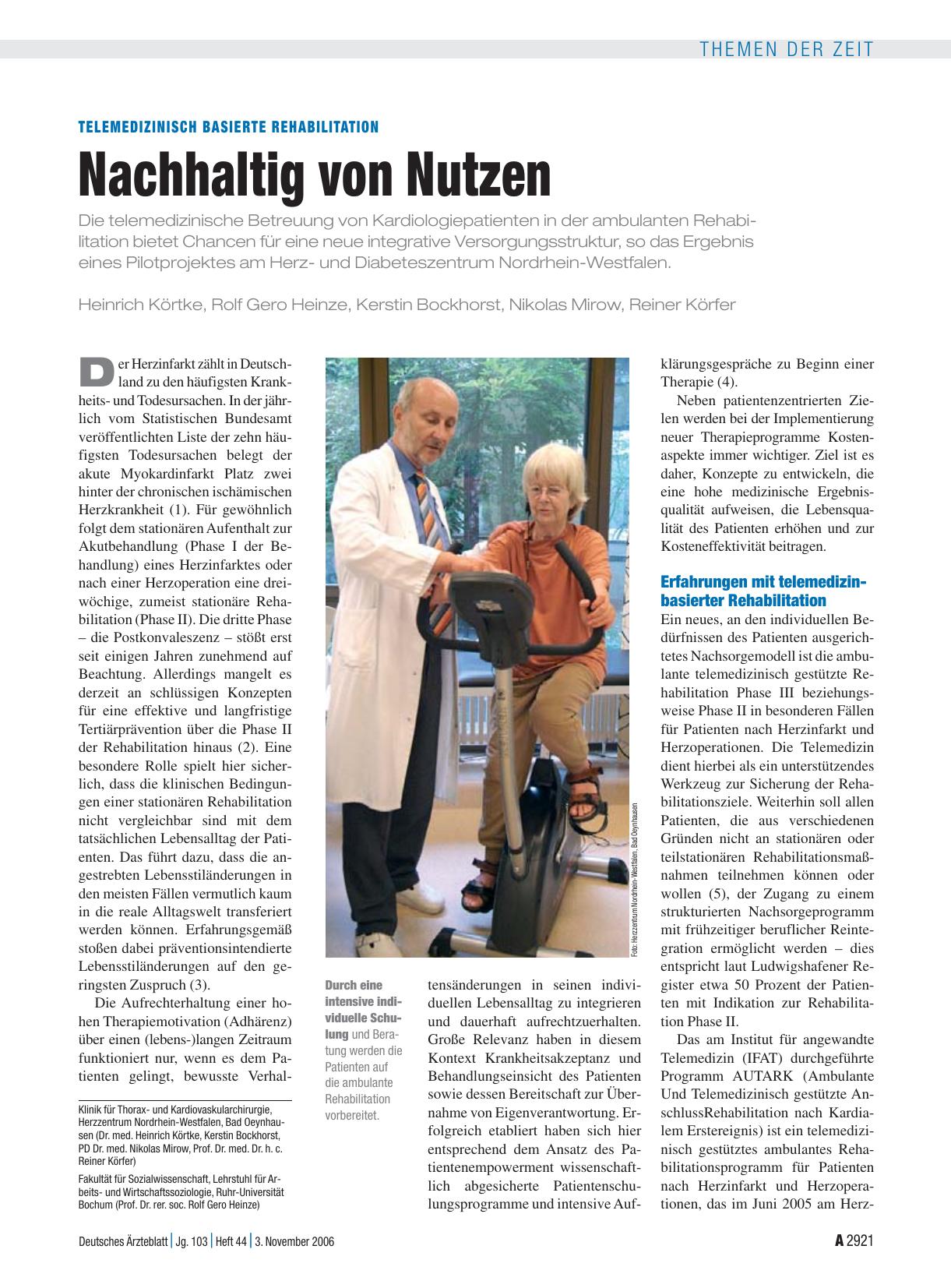 Vorschauseite 1: Telemedizinisch basierte Rehabilitation: Nachhaltig von Nutzen