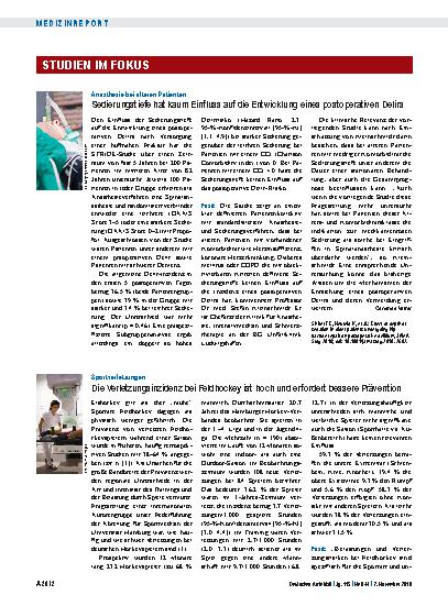 Vorschauseite 1: Anästhesie bei älteren Patienten: Sedierungstiefe hat kaum Einfluss auf die Entwicklung eines postoperativen Delirs