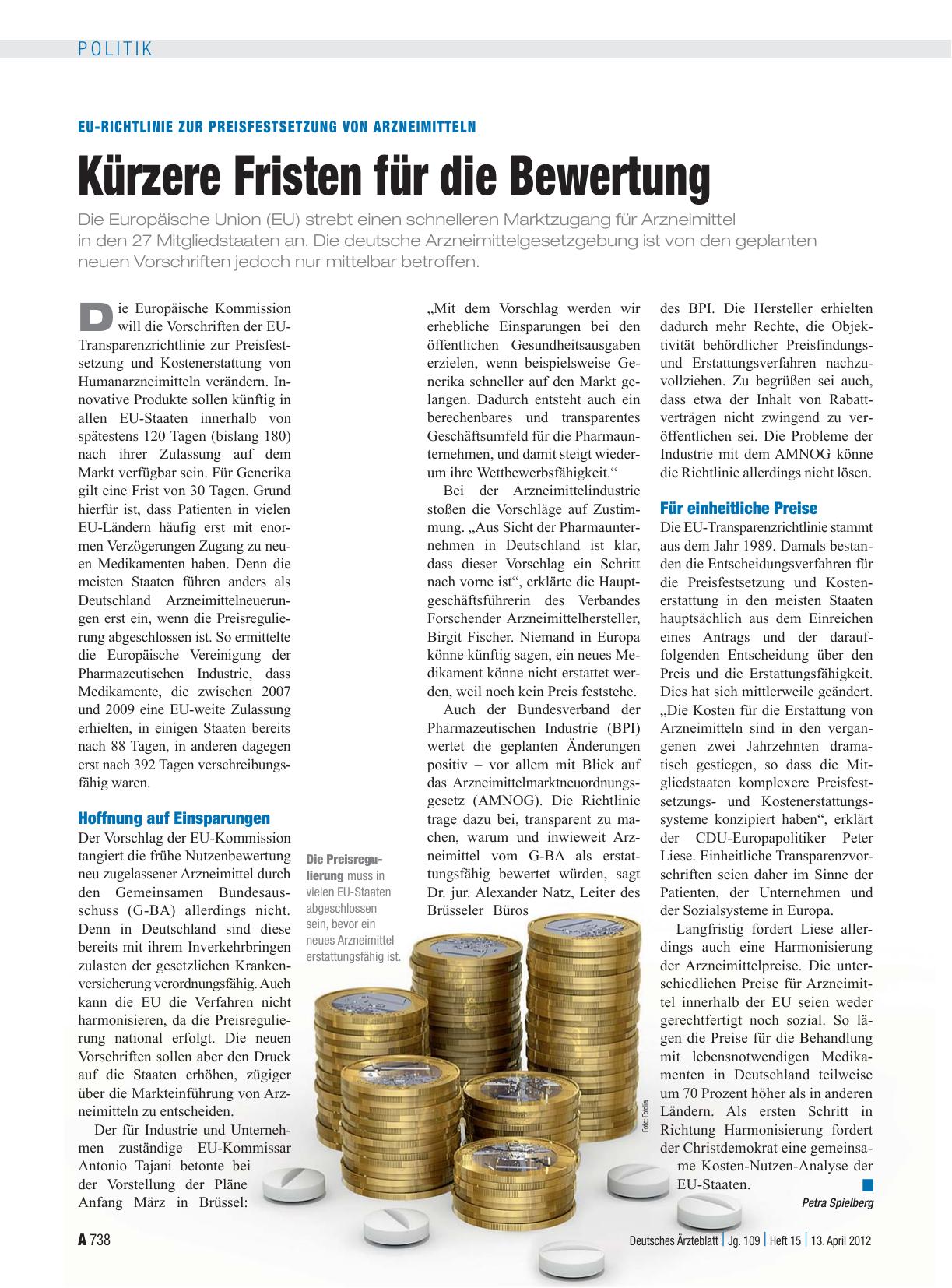 Vorschauseite 1: EU-Richtlinie zur Preisfestsetzung von Arzneimitteln: Kürzere Fristen für die Bewertung