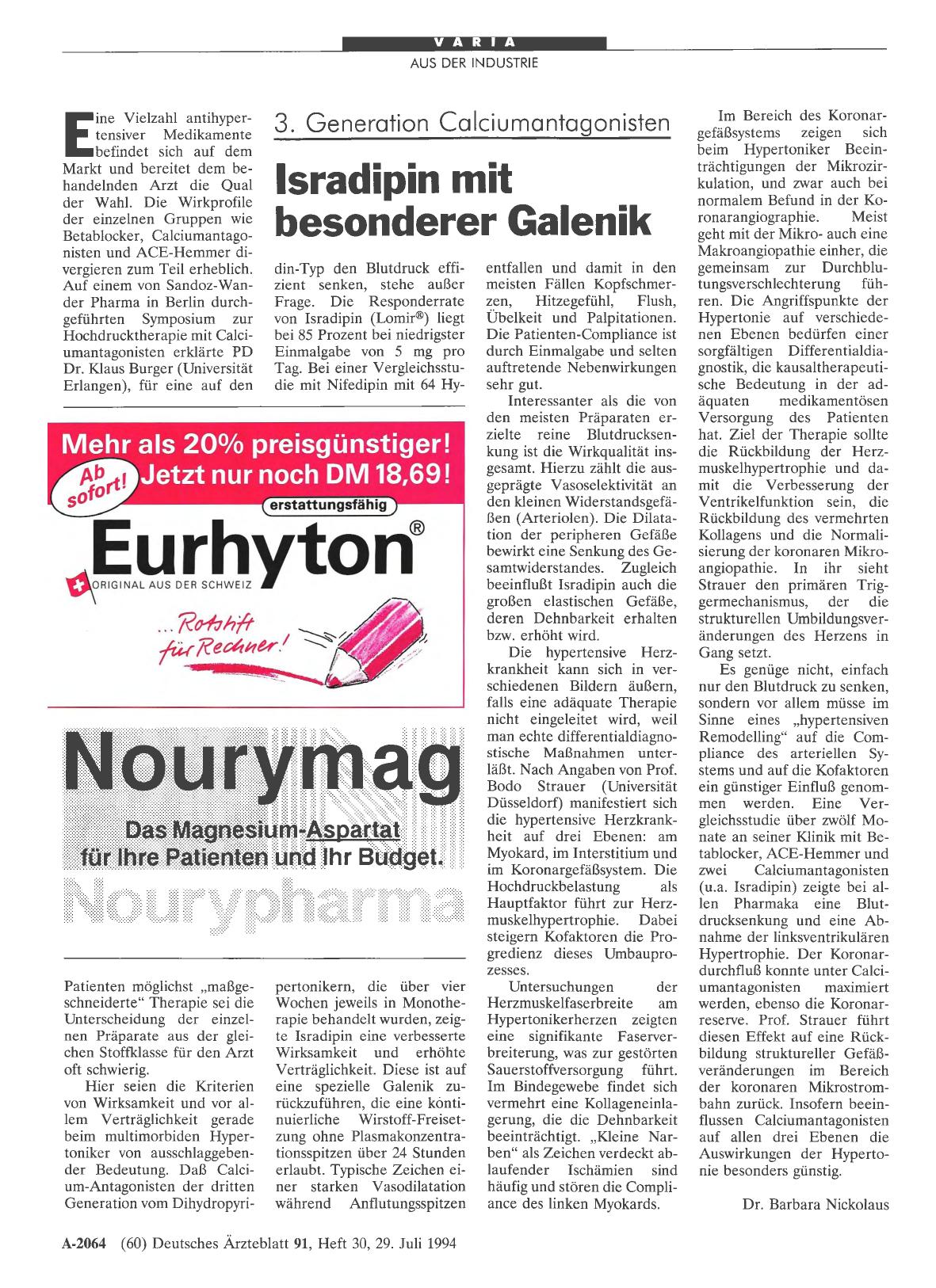 Vorschauseite 1: 3. Generation Calciumantagonisten: Isradipin mit besonderer Galenik