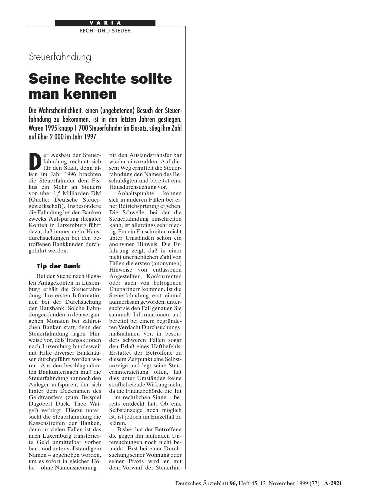Vorschauseite 1: Steuerfahndung: Seine Rechte sollte man kennen
