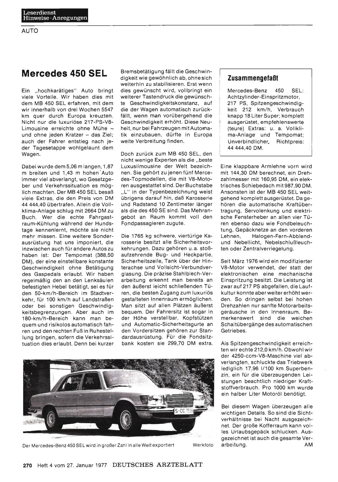 Vorschauseite 1: Mercedes 450 SEL
