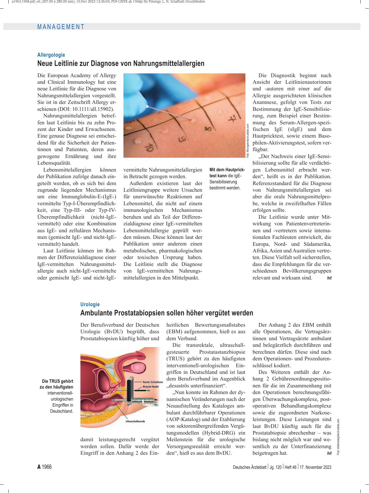 Vorschauseite 1: Urologie: Ambulante Prostatabiopsien sollen höher vergütet werden.