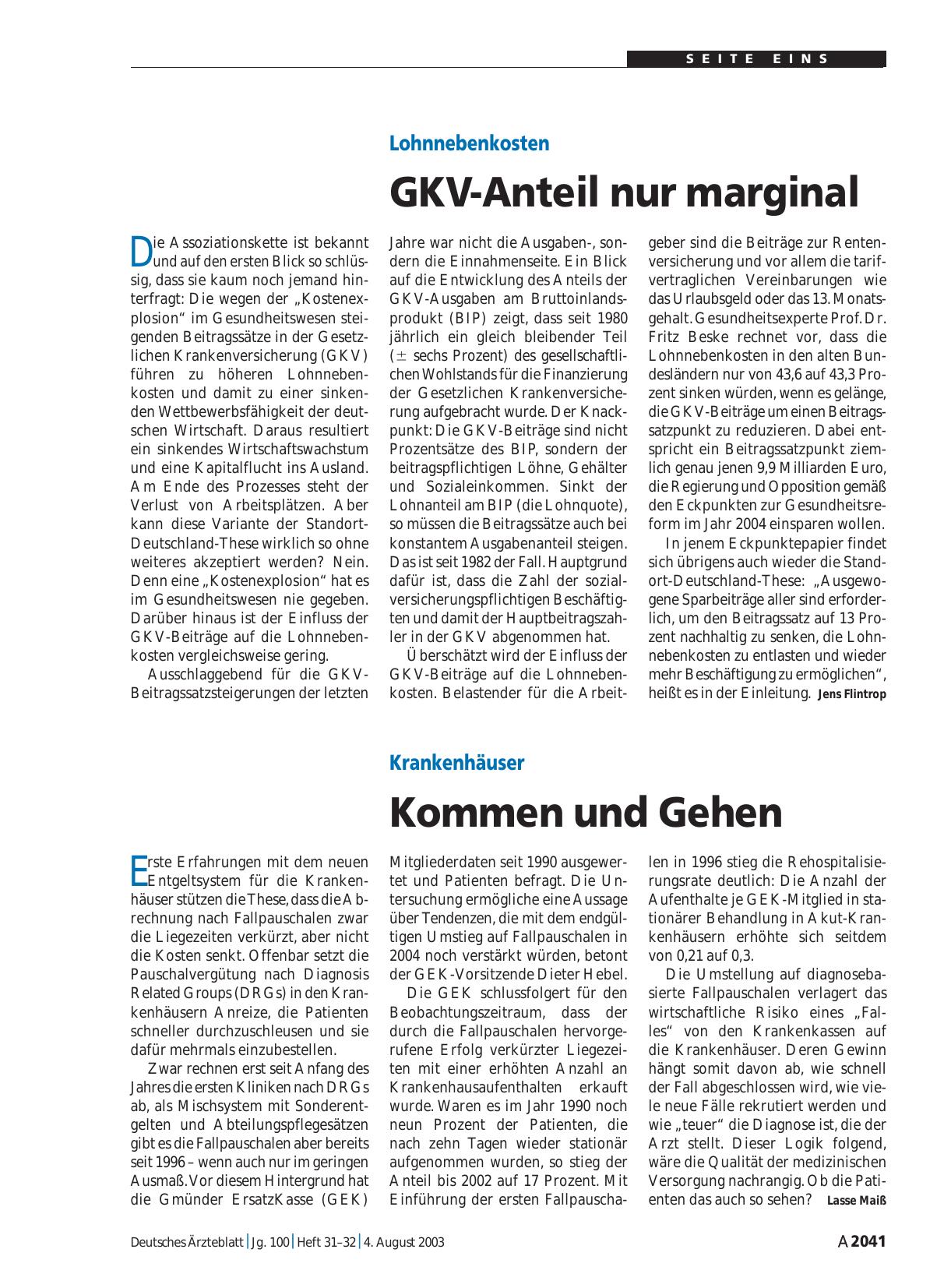 Vorschauseite 1: Krankenhäuser: Kommen und Gehen