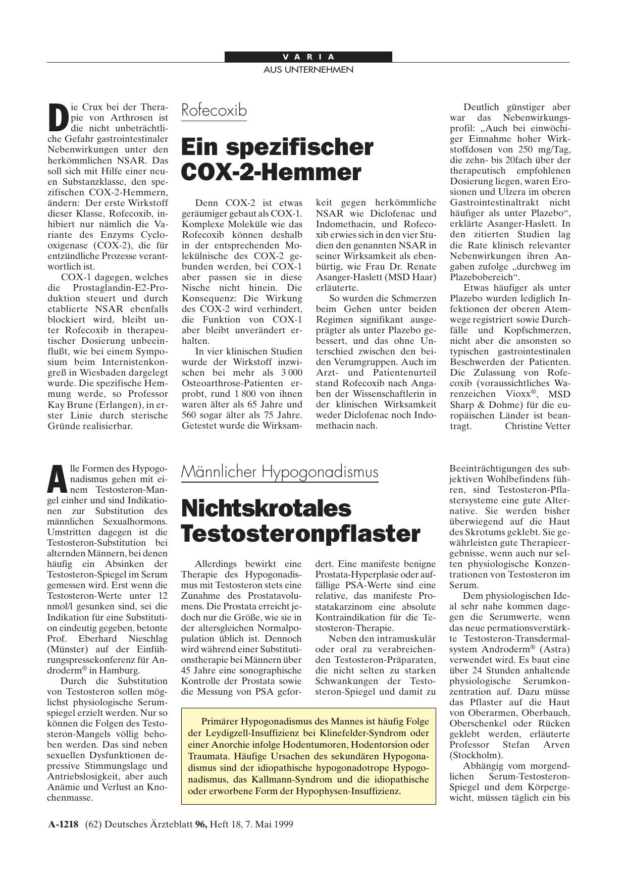 Vorschauseite 1: Rofecoxib: Ein spezifischer COX-2-Hemmer