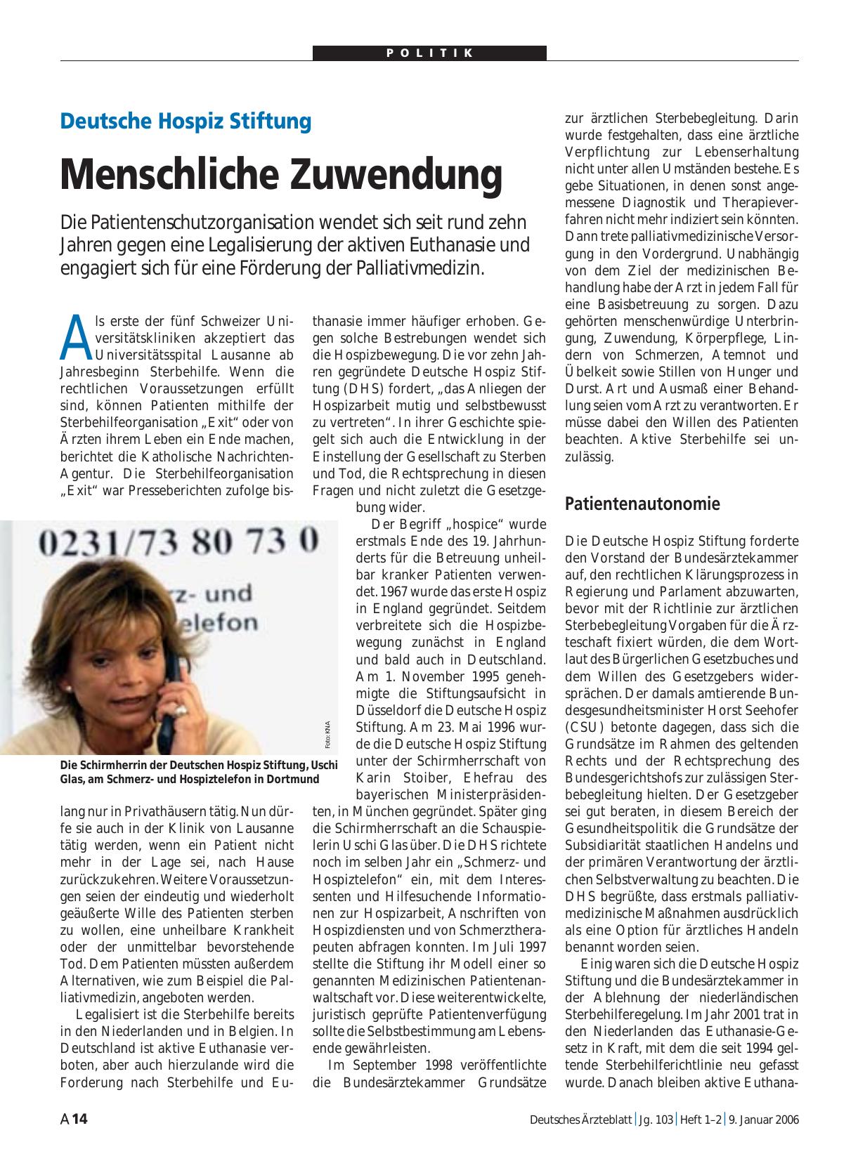 Vorschauseite 1: Deutsche Hospiz Stiftung: Menschliche Zuwendung