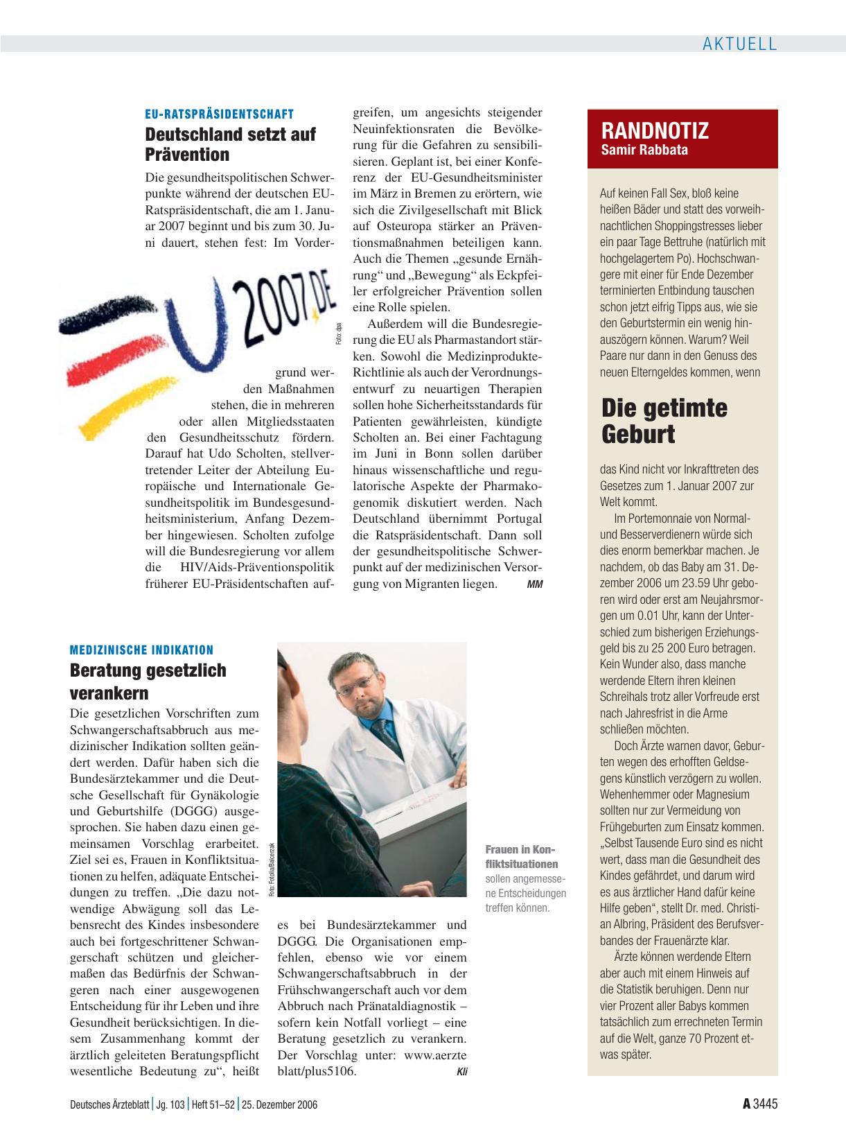 Vorschauseite 1: Medizinische Indikation: Beratung gesetzlich verankern