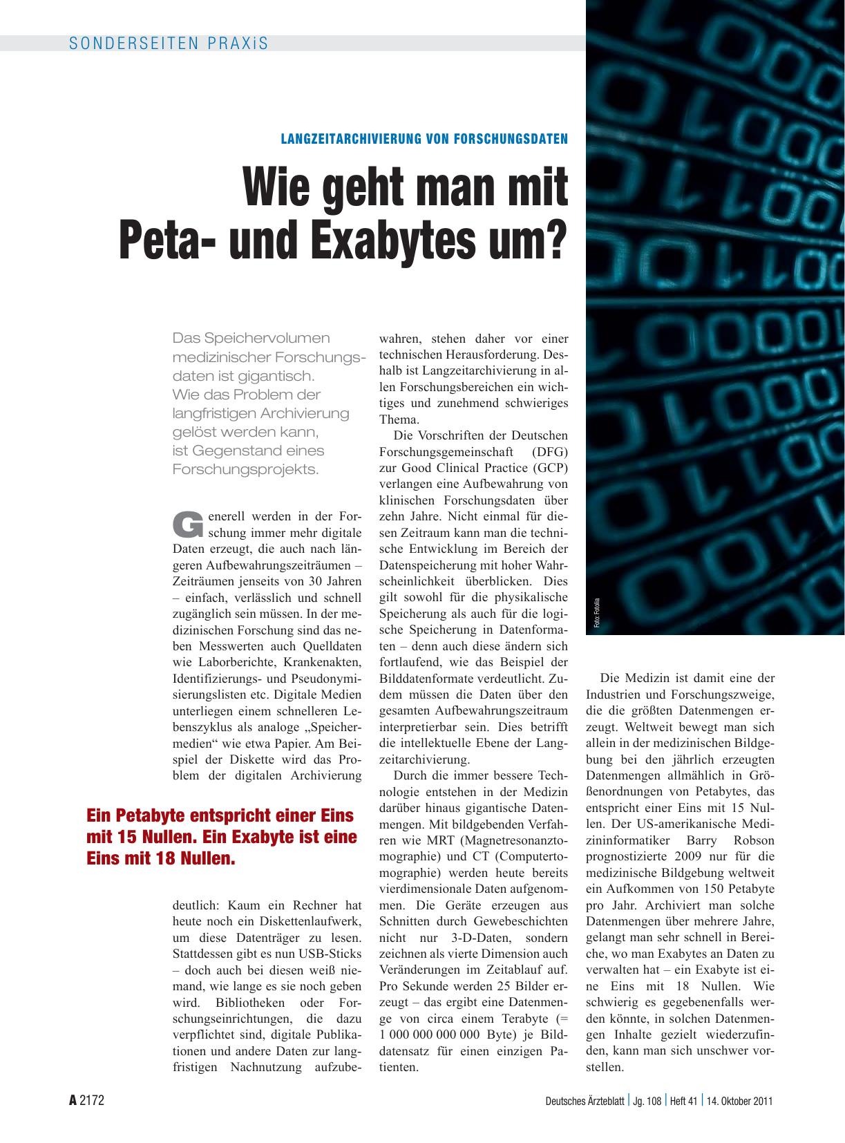 Vorschauseite 1: Langzeitarchivierung von Forschungsdaten: Wie geht man mit Petaund Exabytes um?