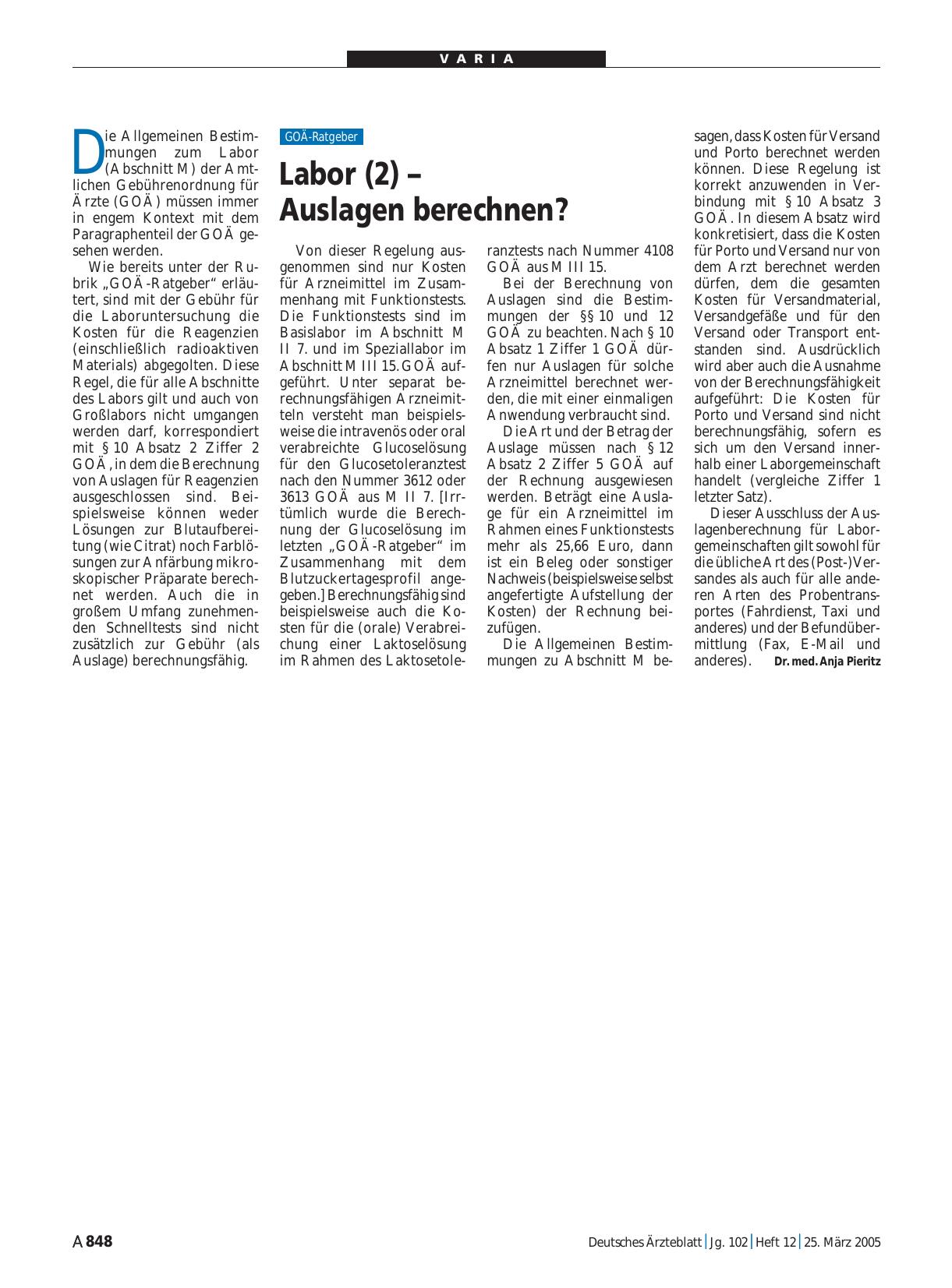 Vorschauseite 1: Labor (2) – Auslagen berechnen?