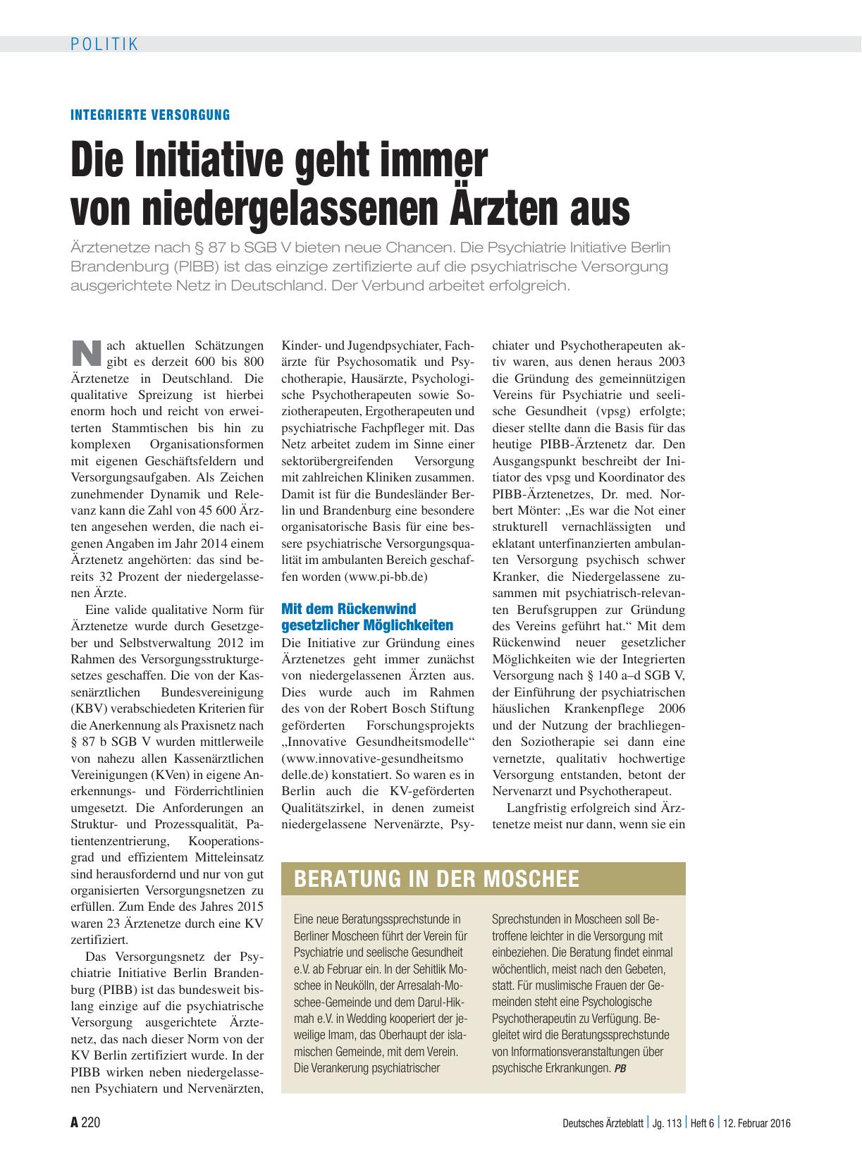Vorschauseite 1: Integrierte Versorgung: Die Initiative geht immer von niedergelassenen Ärzten aus