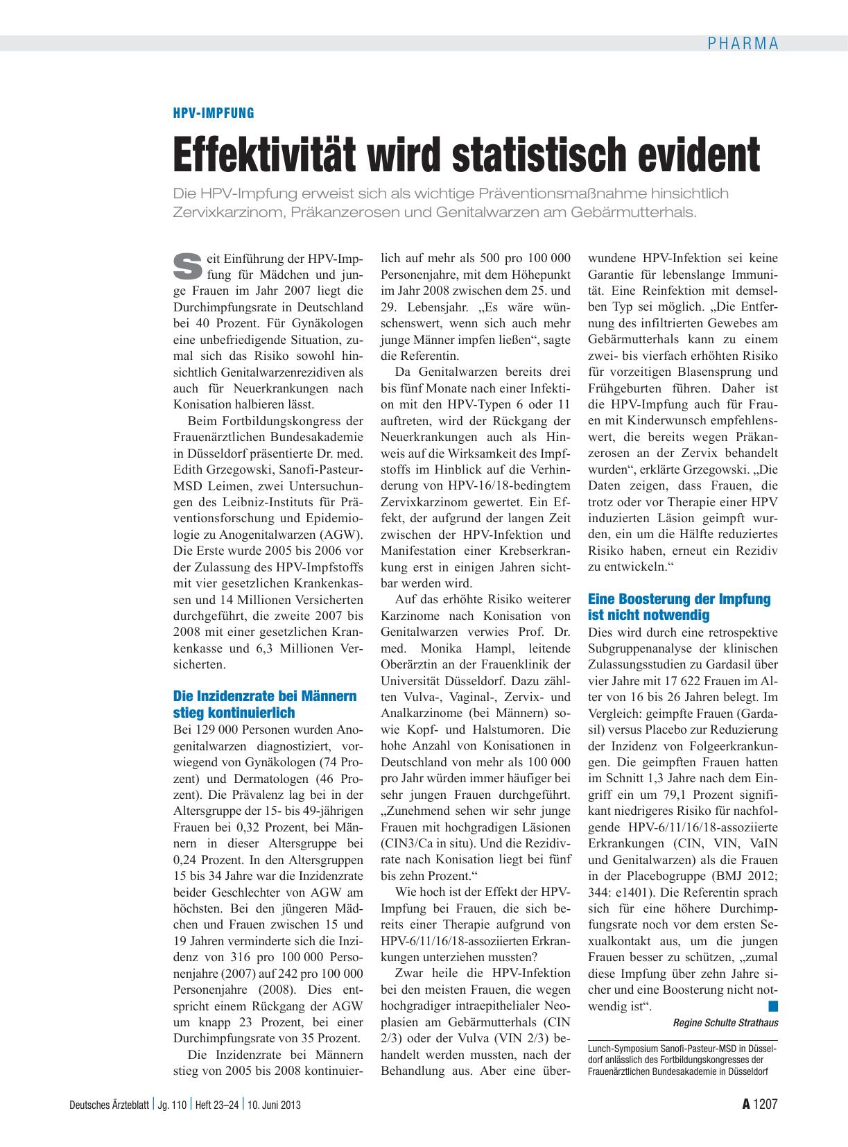 Vorschauseite 1: HPV-Impfung: Effektivität wird statistisch evident