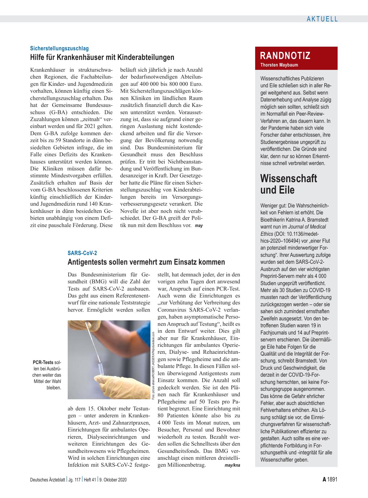Vorschauseite 1: SARS-CoV-2: Antigentests sollen vermehrt zum Einsatz kommen