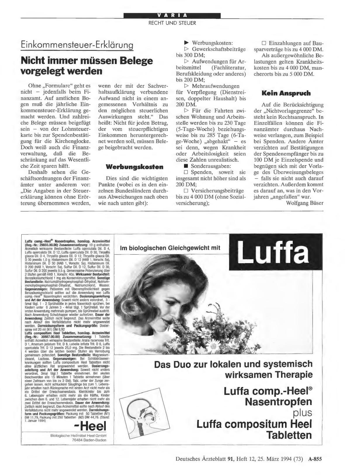 Vorschauseite 1: Einkommensteuer-Erklärung Nicht immer müssen Belege vorgelegt werden