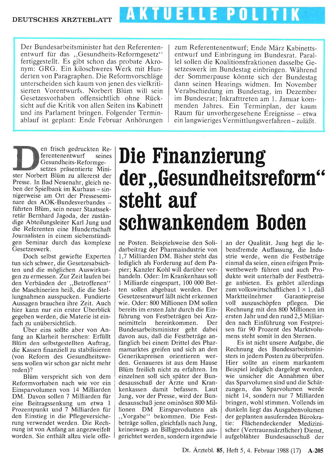 Vorschauseite 1: Die Finanzierung der „Gesundheitsreform“ steht auf schwankendem Boden