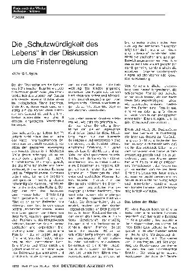 Vorschauseite 1: Die „Schutzwürdigkeit des Lebens“ in der Diskussion um die Fristenregelung