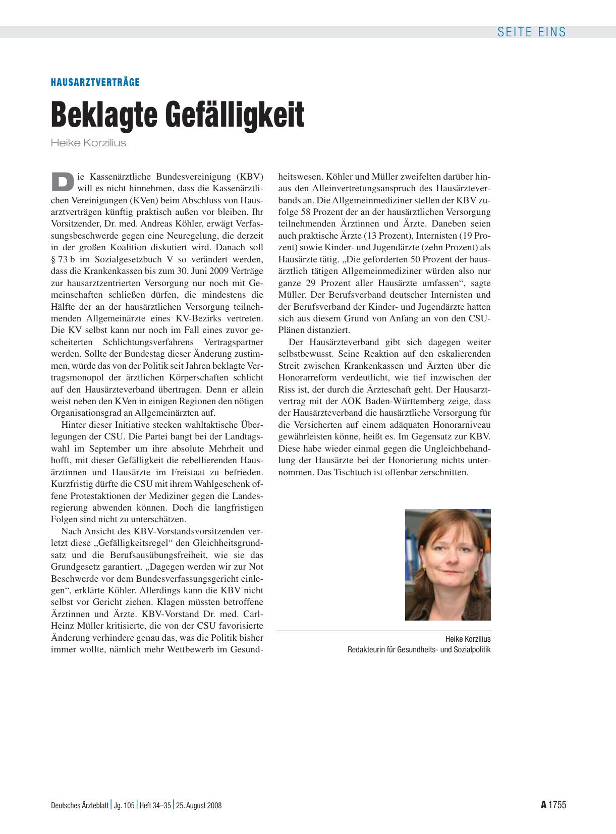 Vorschauseite 1: Hausarztverträge: Beklagte Gefälligkeit