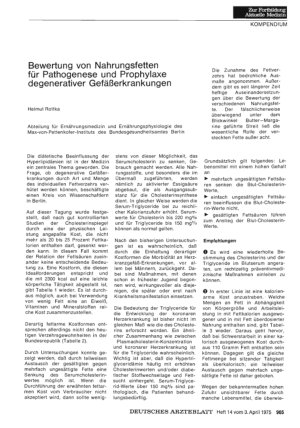 Vorschauseite 1: Bewertung von Nahrungsfetten für Pathogenese und Prophylaxe degenerativer Gefäßerkrankungen
