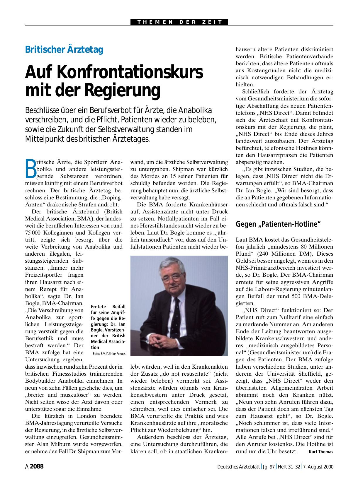 Vorschauseite 1: Britischer Ärztetag: Auf Konfrontationskurs mit der Regierung