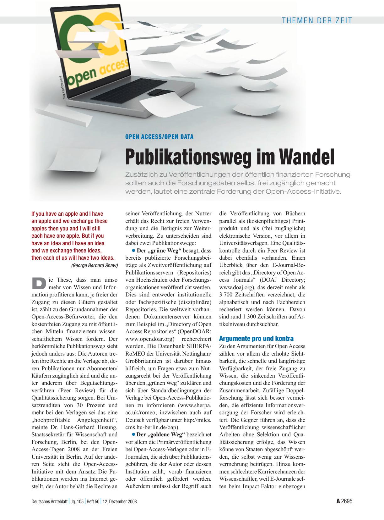 Vorschauseite 1: Open Access/Open Data: Publikationsweg im Wandel
