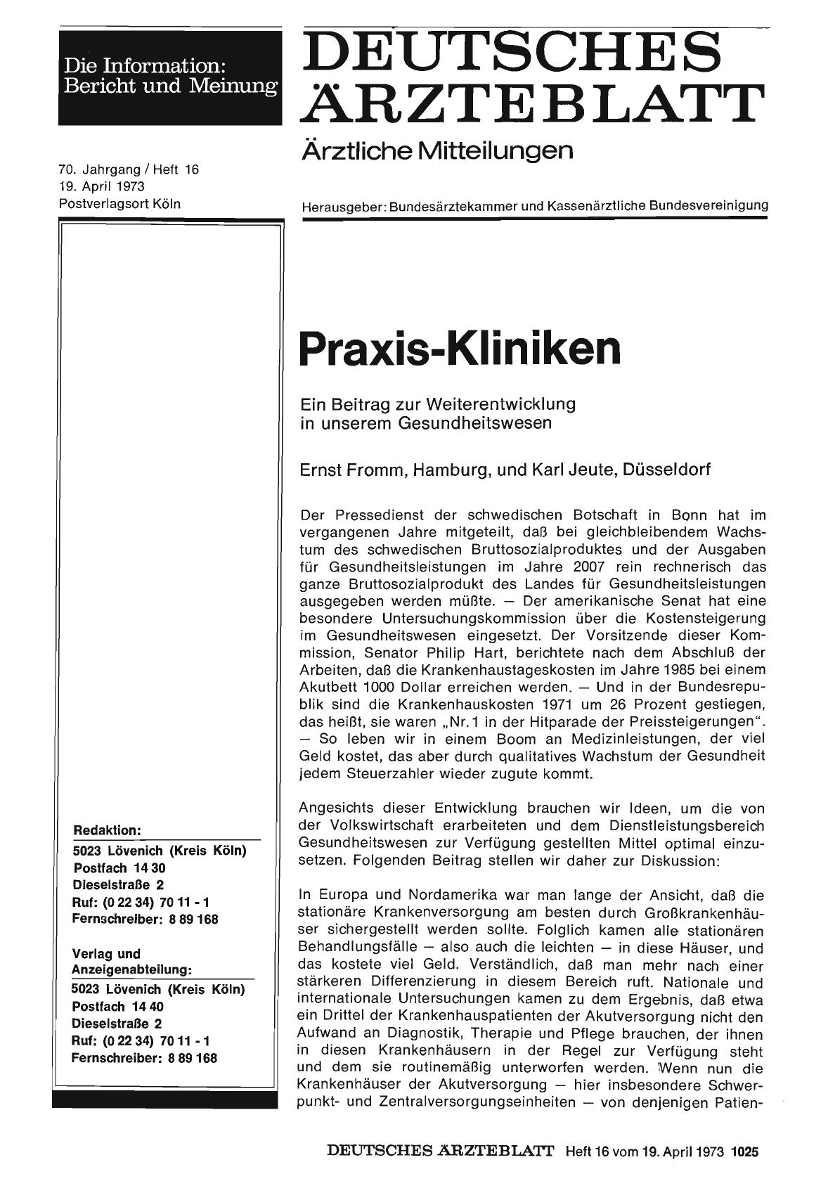 Vorschauseite 1: Praxis-Kliniken: Ein Beitrag zur Weiterentwicklung in unserem Gesundheitswesen