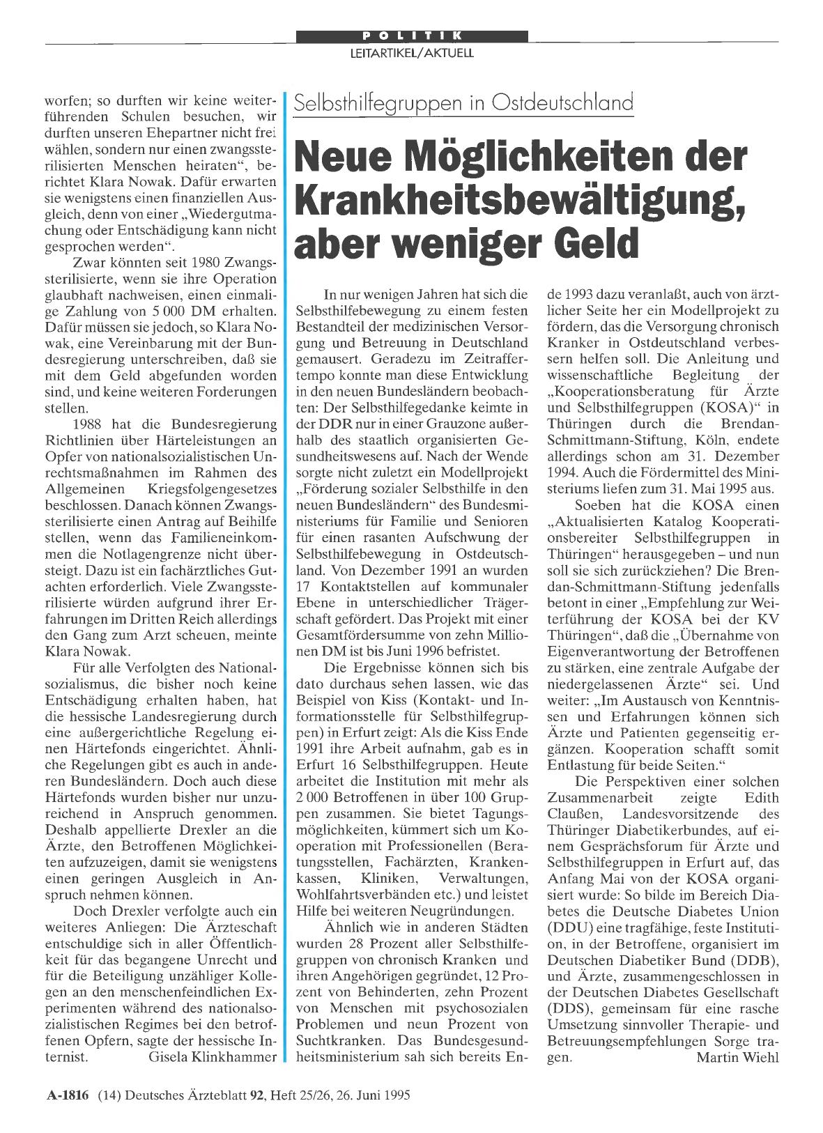Vorschauseite 1: Selbsthilfegruppen in Ostdeutschland: Neue Möglichkeiten der Krankheitsbewältigung, aber weniger Geld