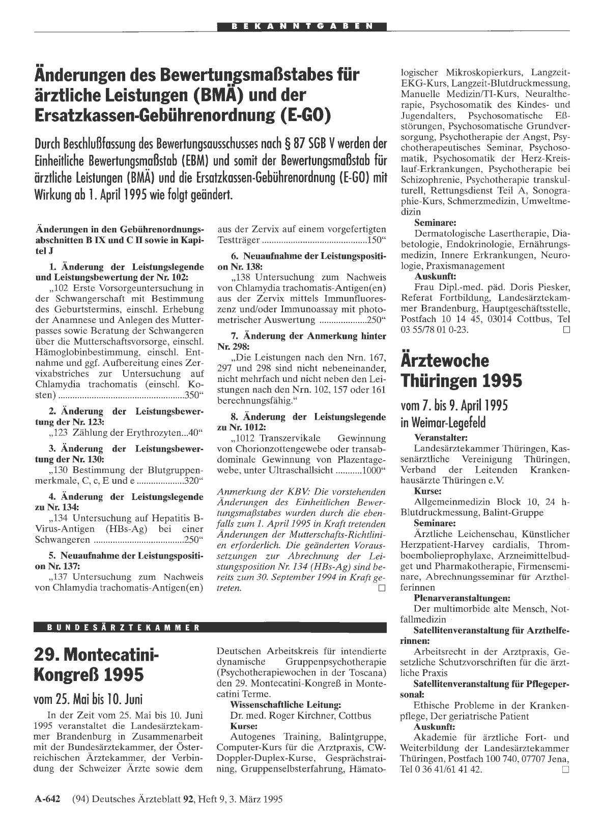 Vorschauseite 1: Ärztewoche Thüringen 1995