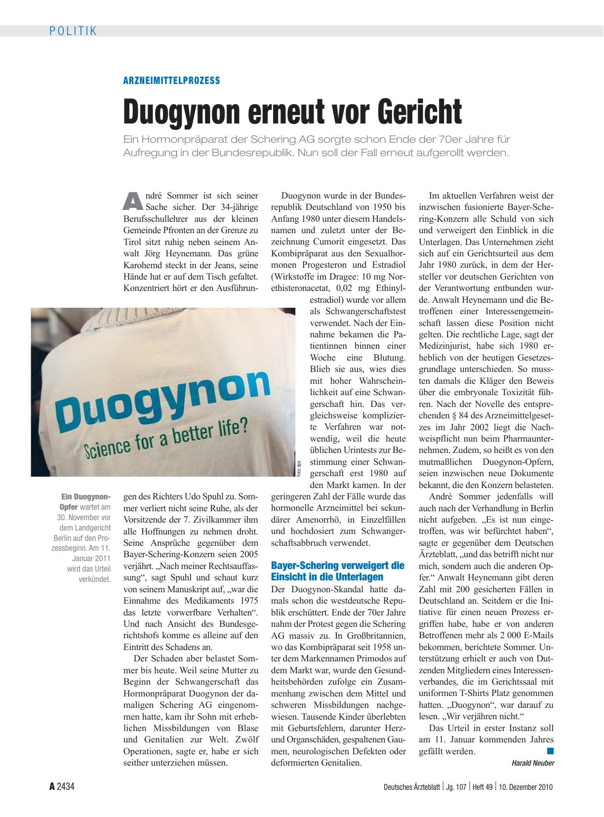 Vorschauseite 1: Arzneimittelprozess: Duogynon erneut vor Gericht