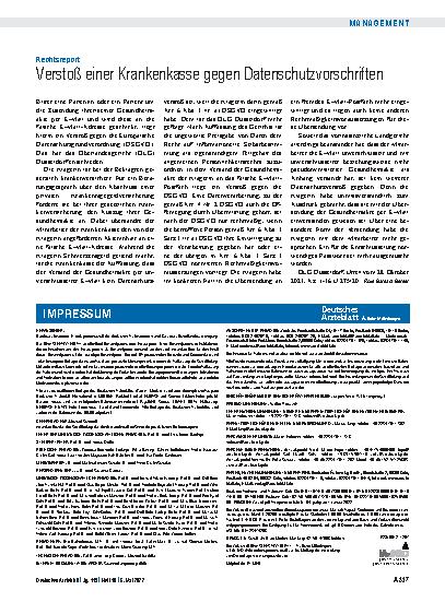 Vorschauseite 1: Rechtsreport: Verstoß einer Krankenkasse gegen Datenschutzvorschriften