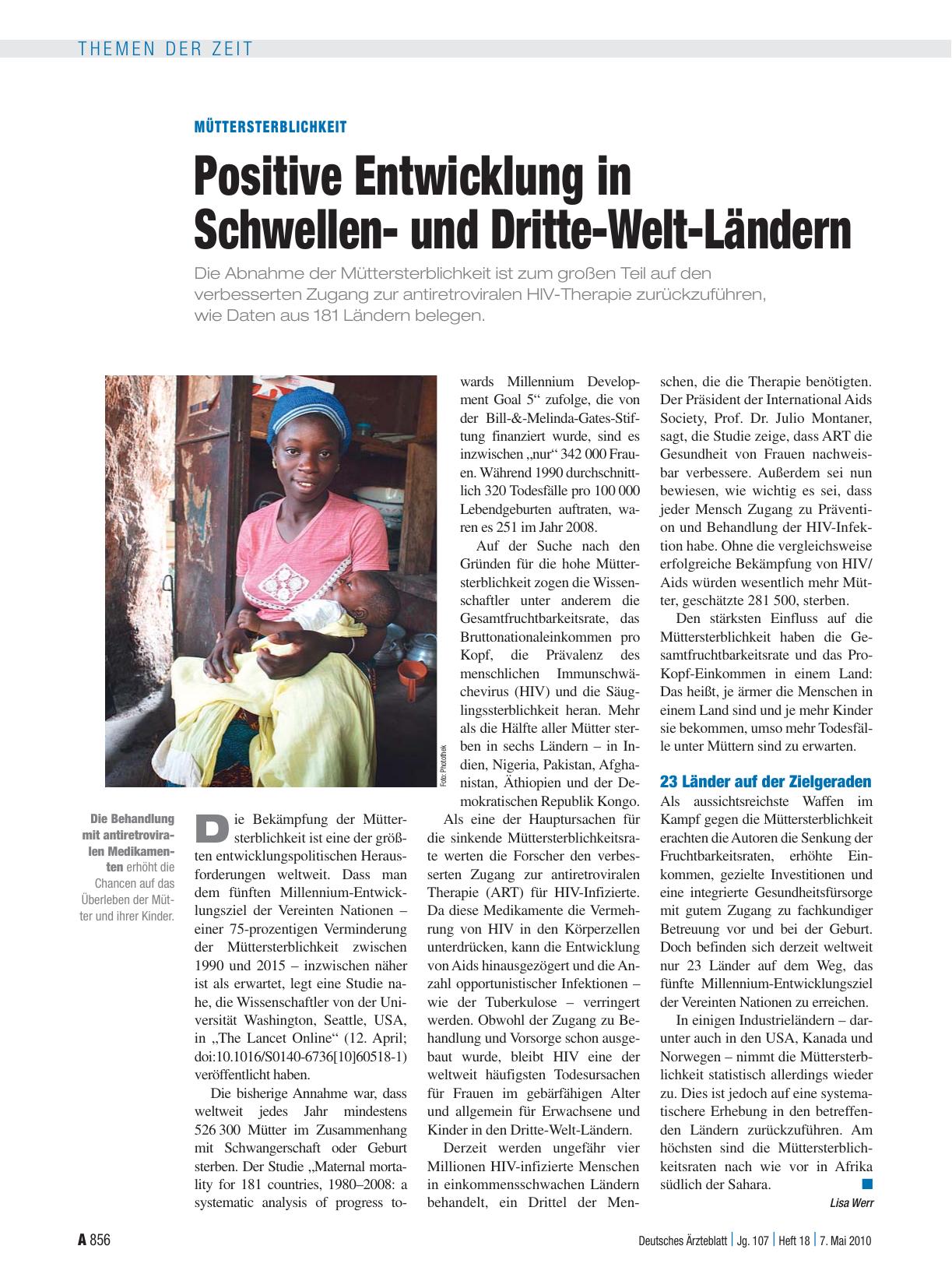 Vorschauseite 1: Müttersterblichkeit: Positive Entwicklung in Schwellenund Dritte-Welt-Ländern