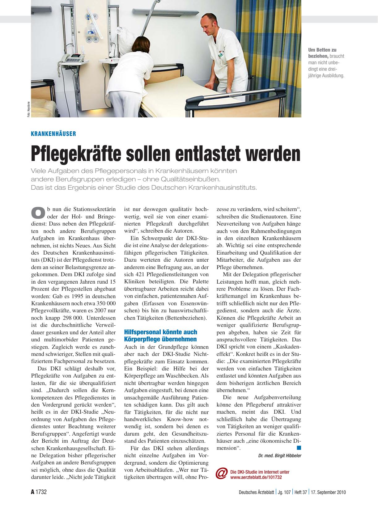 Vorschauseite 1: Krankenhäuser: Pflegekräfte sollen entlastet werden