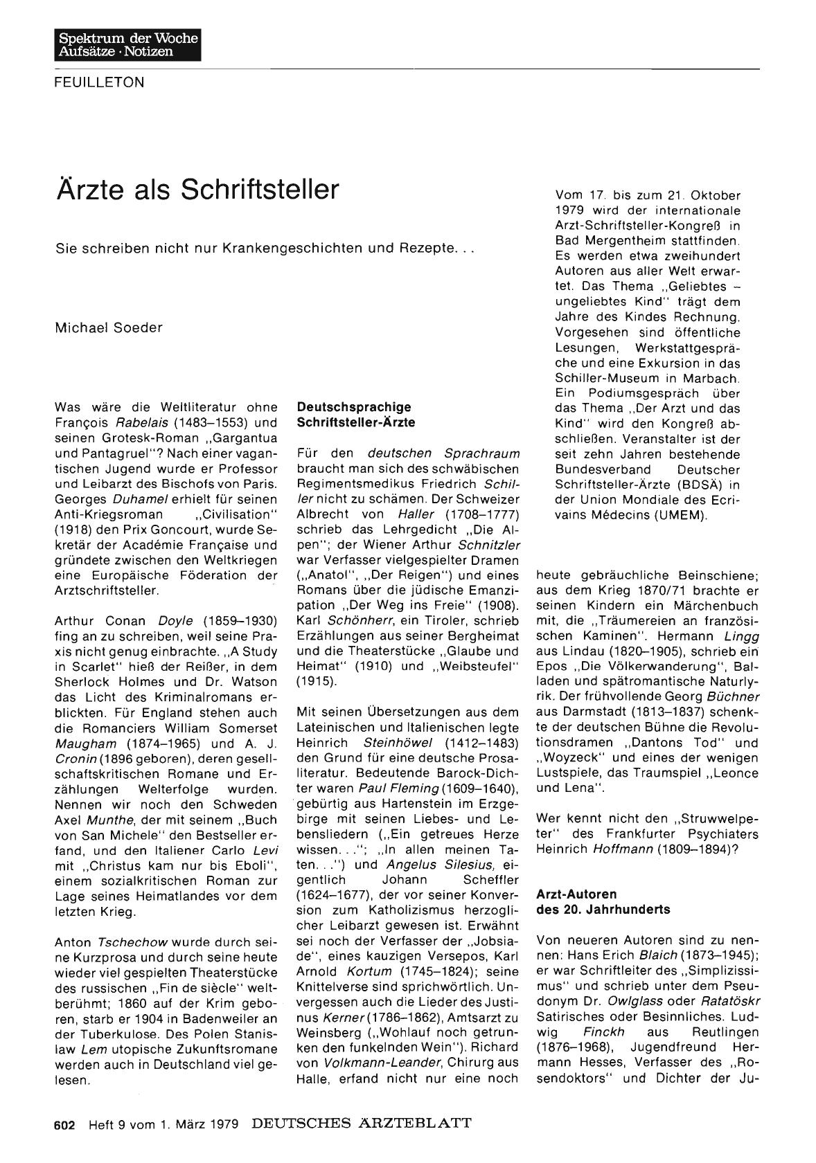 Vorschauseite 1: Ärzte als Schriftsteller: Sie schreiben nicht nur Krankengeschichten und Rezepte. ..
