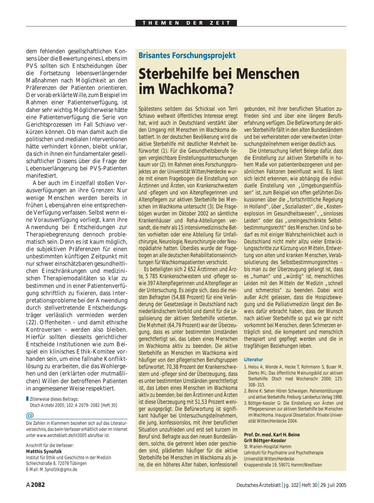Vorschauseite 1: Brisantes Forschungsprojekt: Sterbehilfe bei Menschen im Wachkoma?