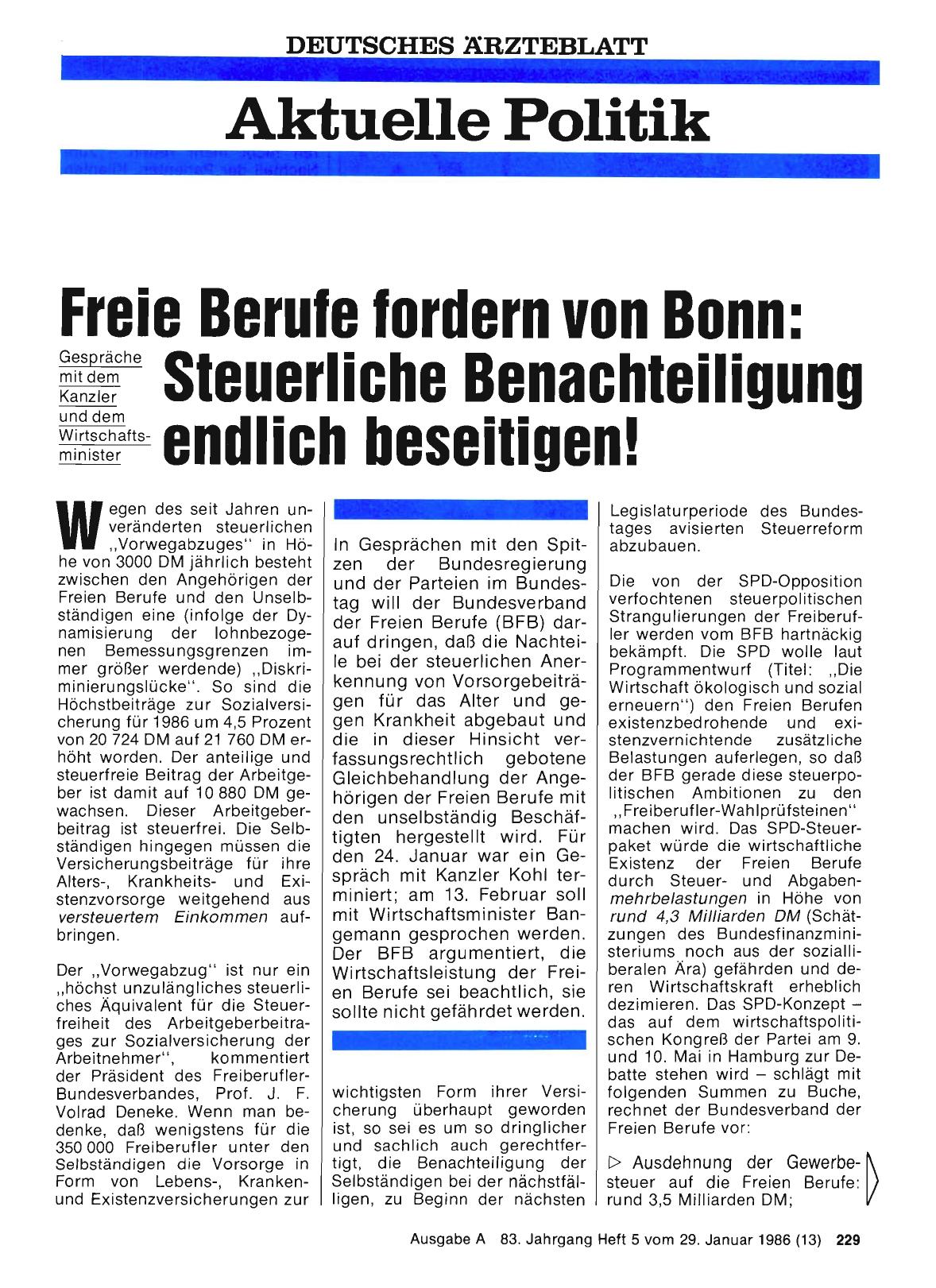 Vorschauseite 1: Freie Berufe fordern von Bonn: Steuerliche Benachteiligung endlich beseitigen!