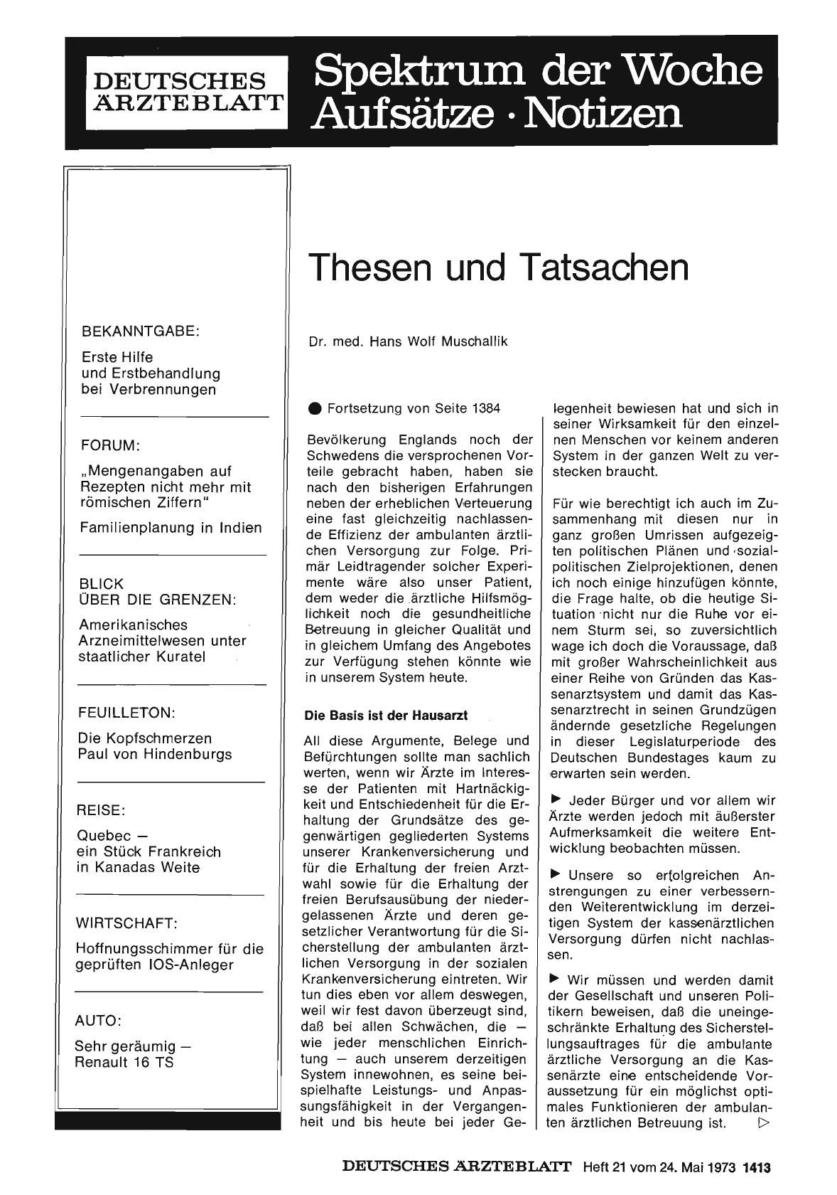 Vorschauseite 1: Thesen und Tatsachen: Die Erhaltung der freiberuflichen ärztlichen Tätigkeit auf der Grundlage des derzeitigen Kassenarztrechts dient den Interessen der Kranken (II)