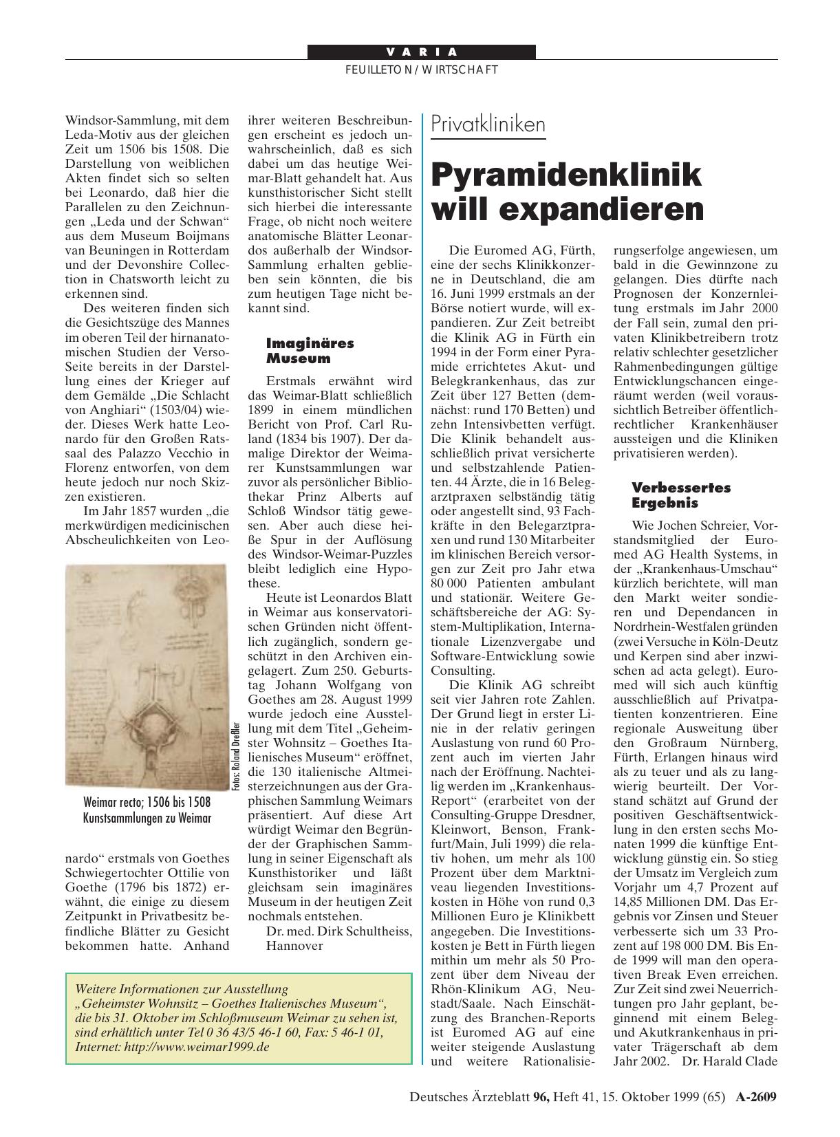 Vorschauseite 1: Privatkliniken: Pyramidenklinik will expandieren