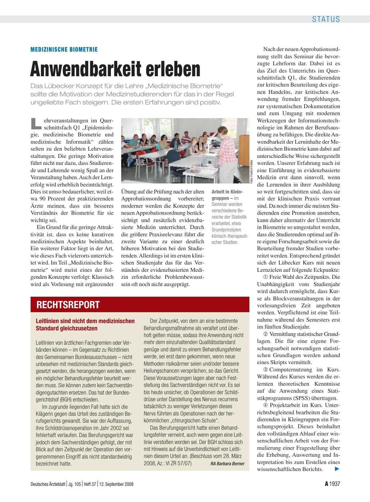 Vorschauseite 1: Medizinische Biometrie: Anwendbarkeit erleben