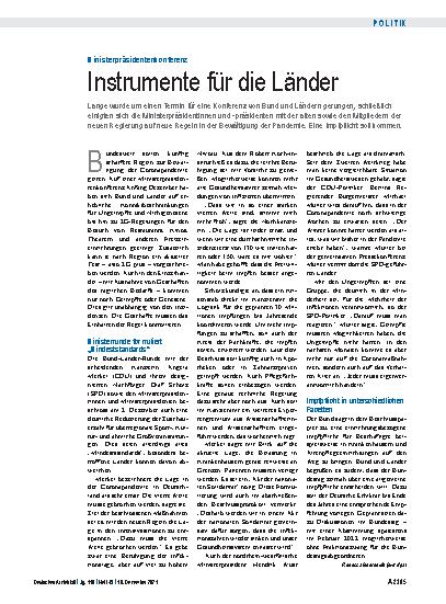 Vorschauseite 1: Ministerpräsidentenkonferenz: Instrumente für die Länder