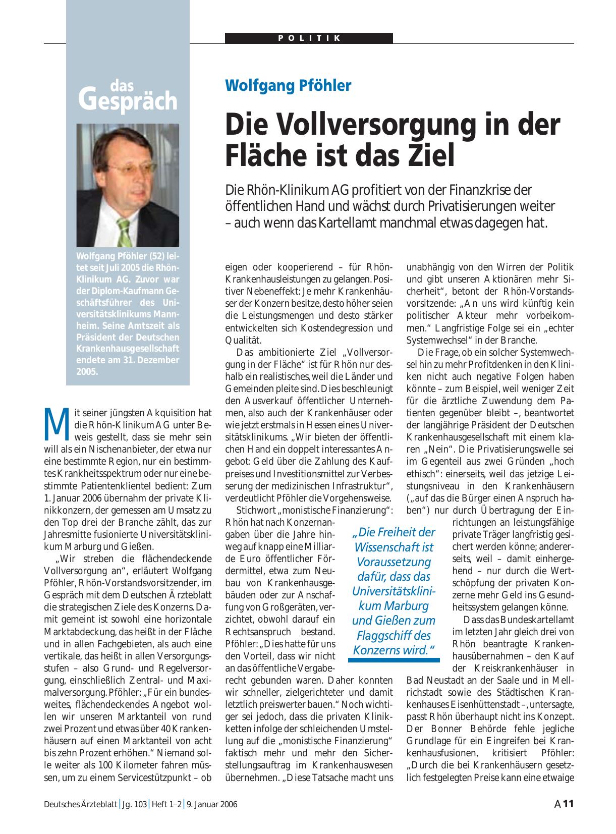 Vorschauseite 1: Wolfgang Pföhler: Die Vollversorgung in der Fläche ist das Ziel
