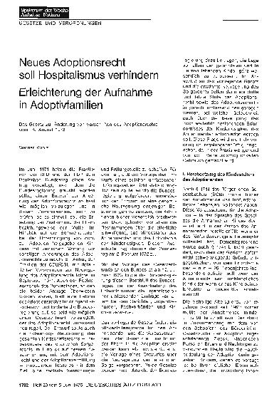 Vorschauseite 1: Neues Adoptionsrecht soll Hospitalismus verhindern: Erleichterung der Aufnahme in Adoptivfamilien
