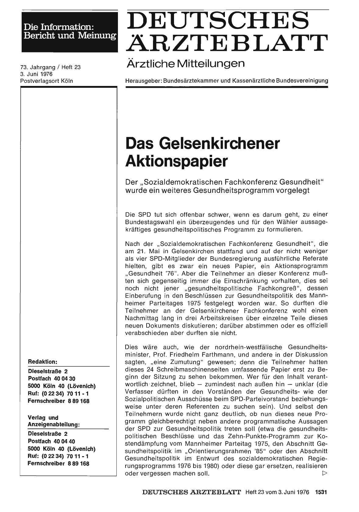 Vorschauseite 1: Das Gelsenkirchener Aktionspapier