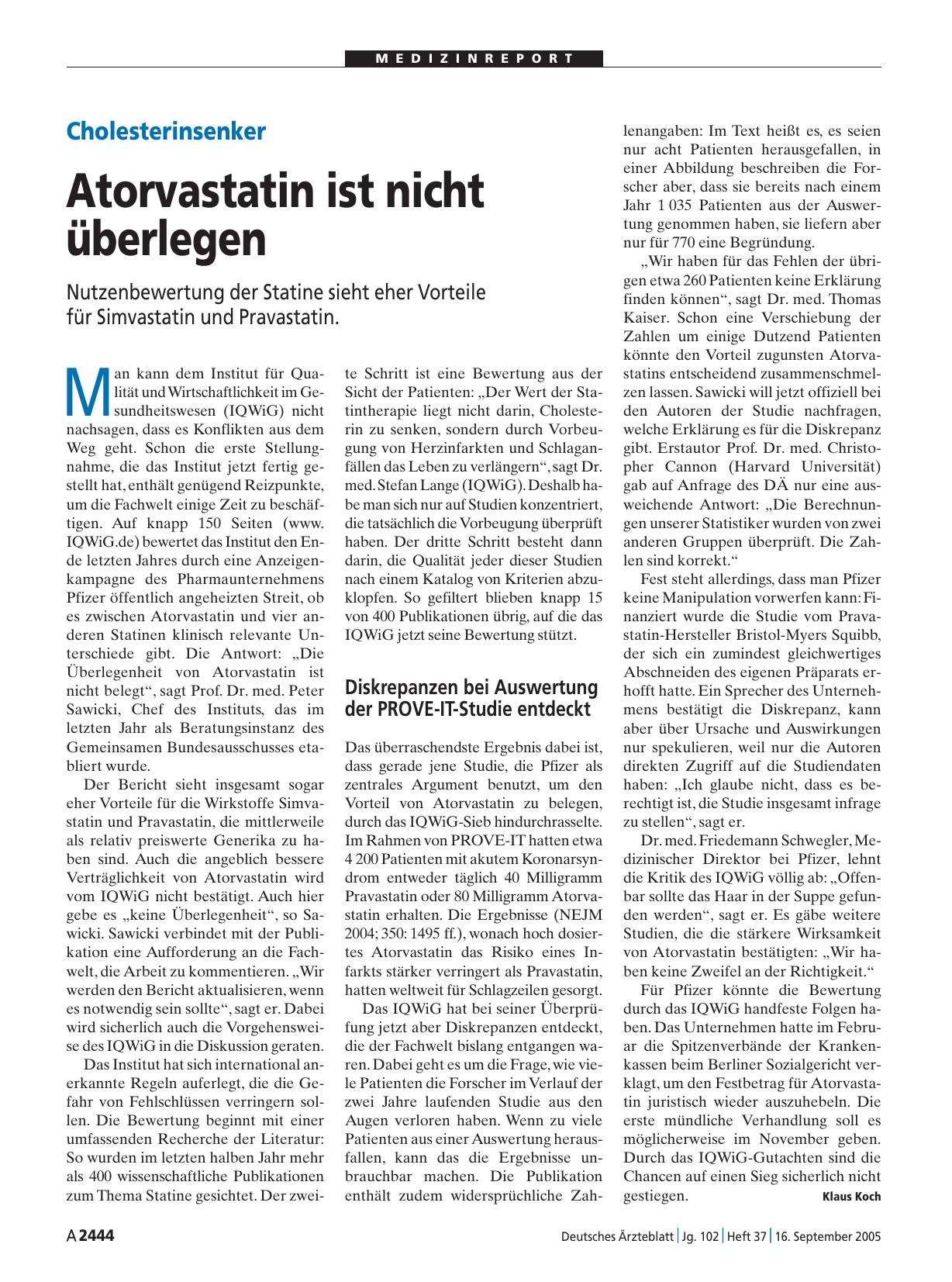 Vorschauseite 1: Cholesterinsenker: Atorvastatin ist nicht überlegen