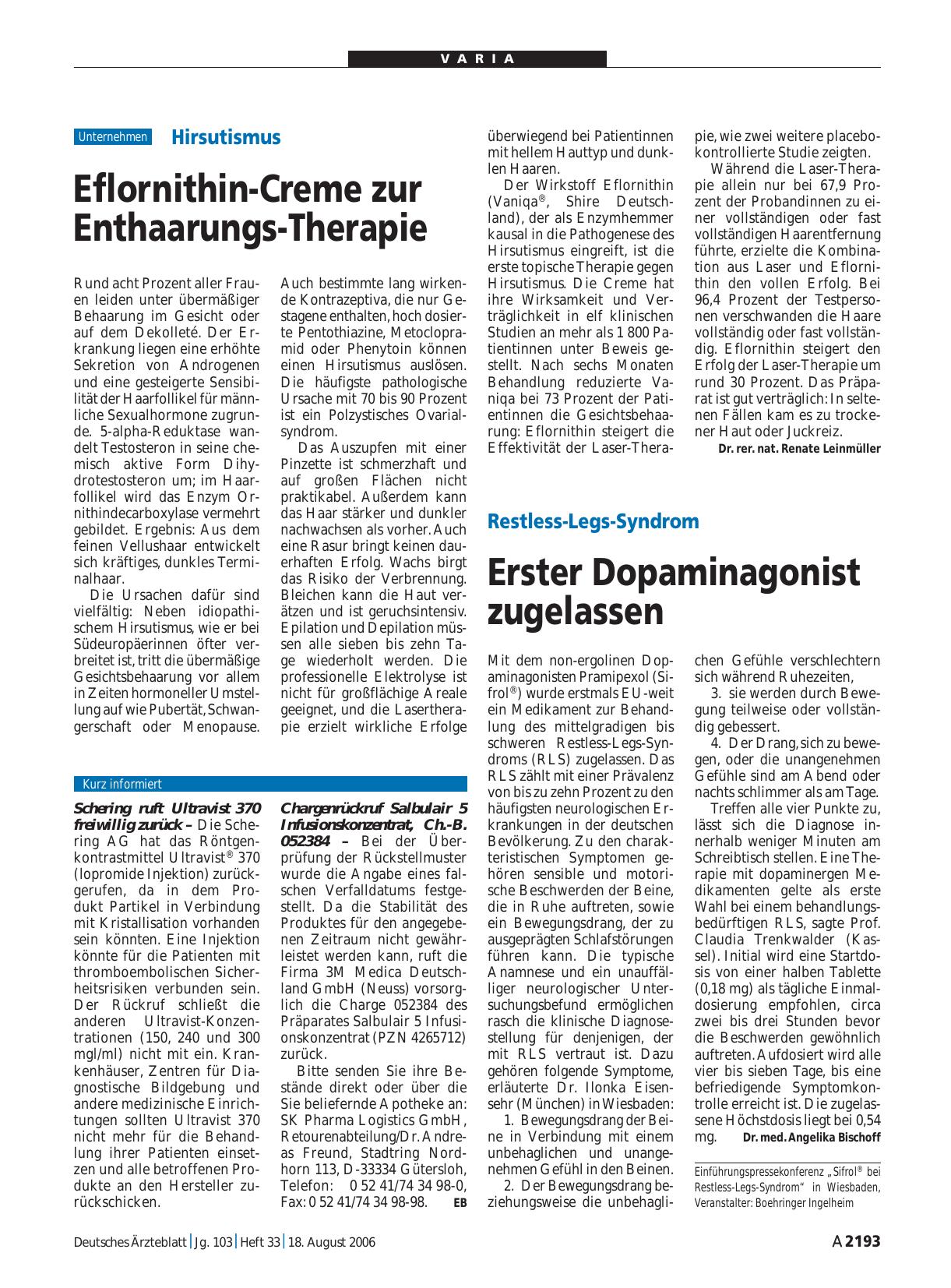 Vorschauseite 1: Hirsutismus: Eflornithin-Creme zur Enthaarungs-Therapie