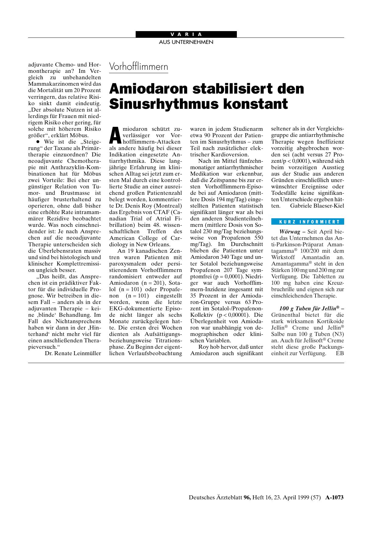 Vorschauseite 1: Vorhofflimmern: Amiodaron stabilisiert den Sinusrhythmus konstant