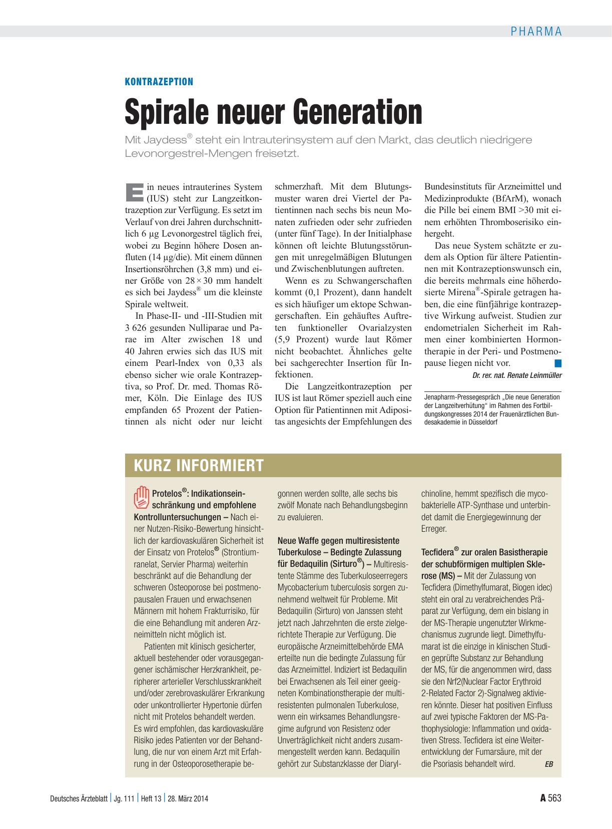 Vorschauseite 1: Kontrazeption: Spirale neuer Generation