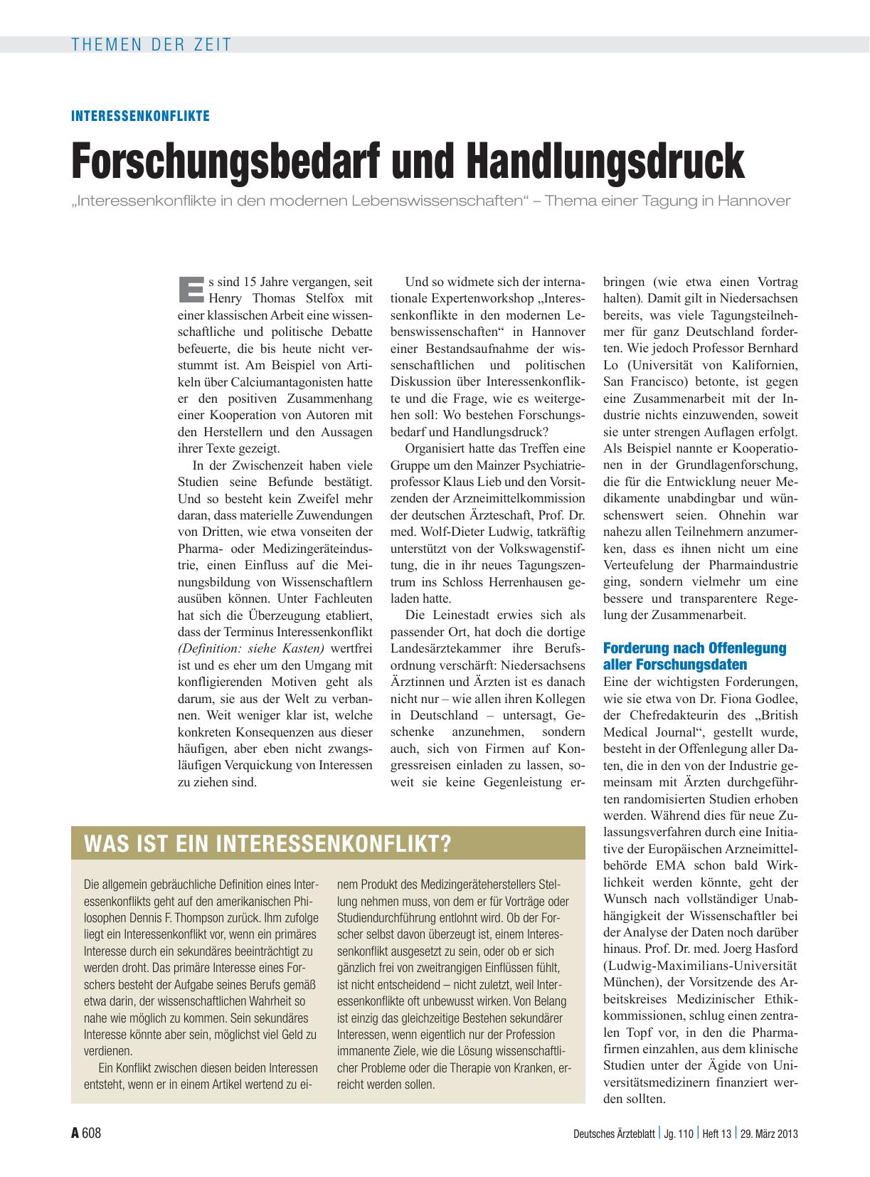 Vorschauseite 1: Interessenkonflikte: Forschungsbedarf und Handlungsdruck