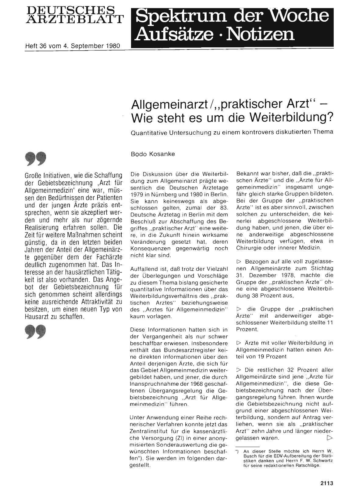 Vorschauseite 1: Allgemeinarzt /„praktischer Arzt“ — Wie steht es um die Weiterbildung? Quantitative Untersuchung zu einem kontrovers diskutierten Thema