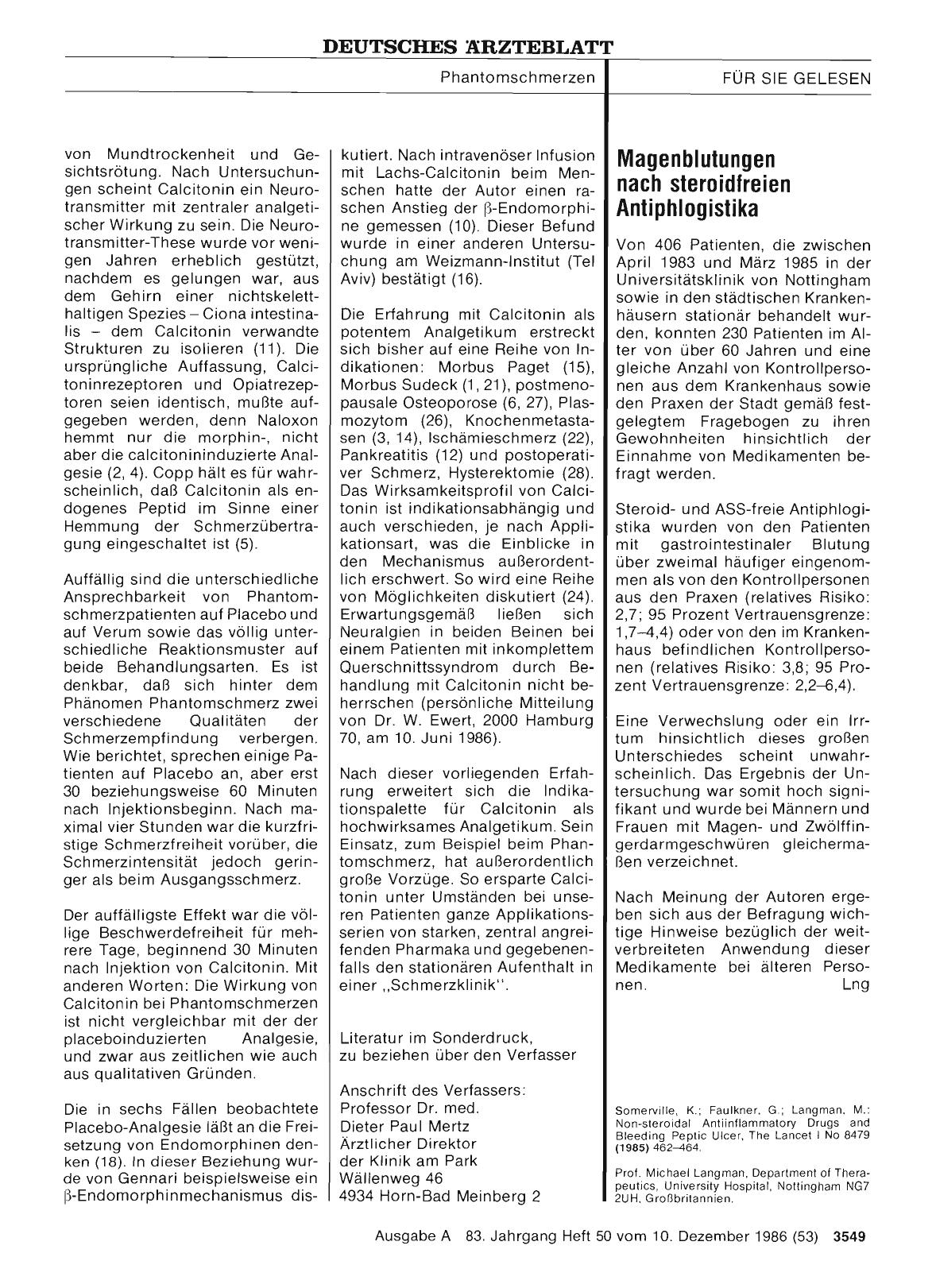 Vorschauseite 1: Magenblutungen nach steroidfreien Antiphlogistika