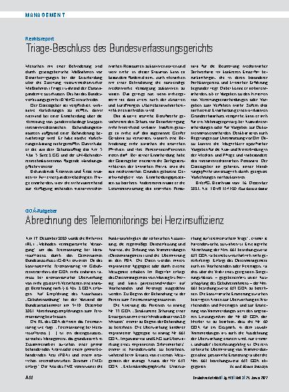 Vorschauseite 1: GOÄ-Ratgeber: Abrechnung des Telemonitorings bei Herzinsuffizienz