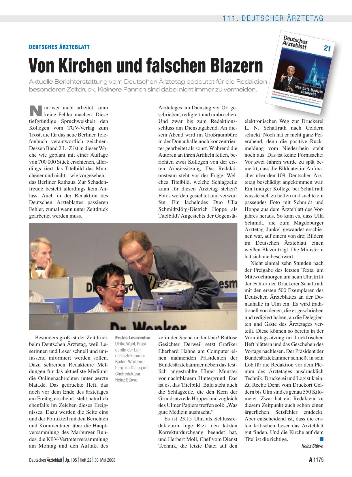 Vorschauseite 1: Deutsches Ärzteblatt: Von Kirchen und falschen Blazern