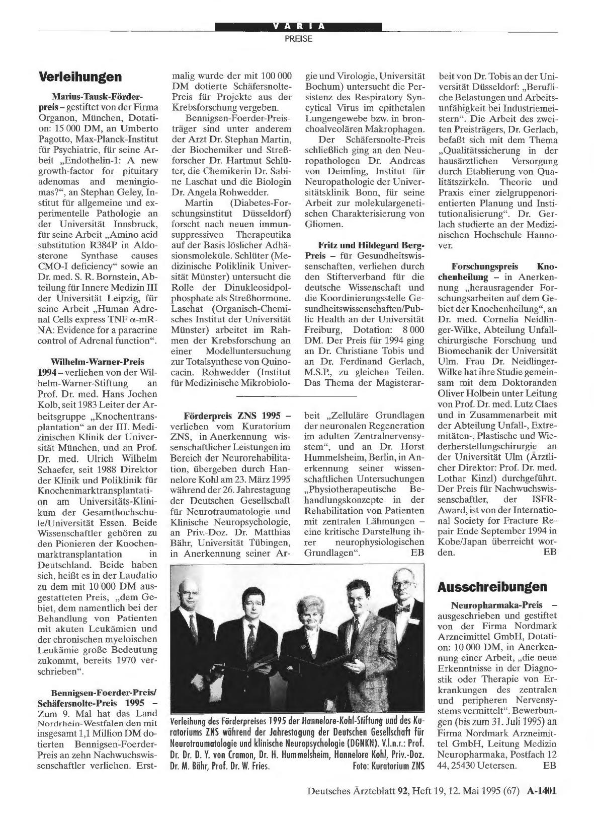 Vorschauseite 1: Verleihungen